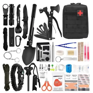 142-Piece Emergency Survival Kit — Multifunctional Camping Safety System with First Aid, Survival Tools & Fishing Gear in Tactical Molle Pouch